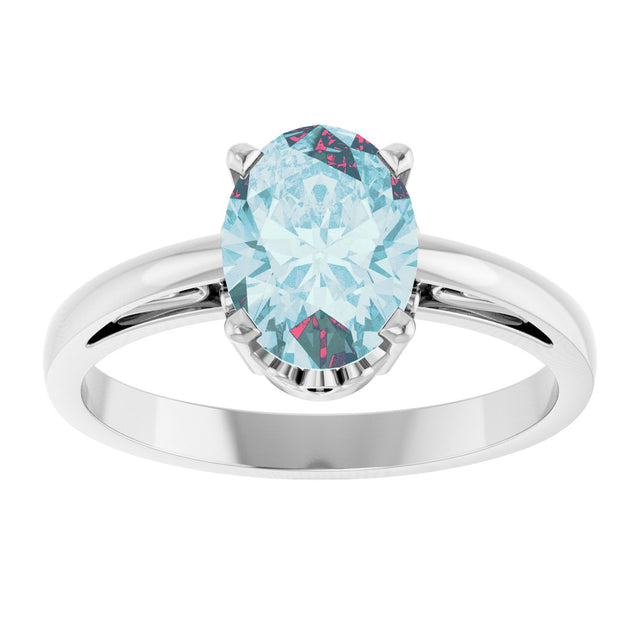 14K Gold Oval Natural Sky Blue Topaz Scroll Setting Solitaire Ring - White Gold - view 3