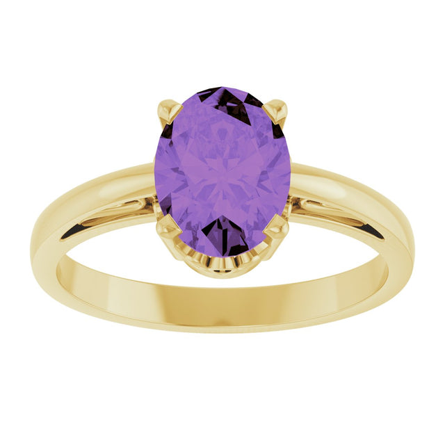 14K Gold Oval Natural Amethyst Scroll Setting Solitaire Ring - Yellow Gold - view 3