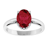 14K Gold Oval Lab-Grown Ruby Scroll Setting Solitaire Ring - White Gold - view 3