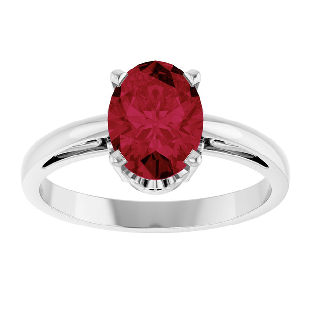 14K Gold Oval Lab-Grown Ruby Scroll Setting Solitaire Ring - White Gold - view 3