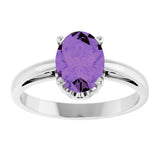 14K Gold Oval Natural Amethyst Scroll Setting Solitaire Ring - White Gold - view 3