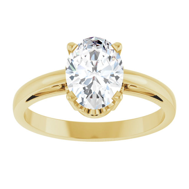 14K Gold Oval Natural White Sapphire Scroll Setting Solitaire Ring - Yellow Gold - view 3