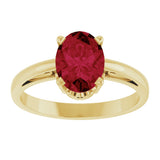 14K Gold Oval Lab-Grown Ruby Scroll Setting Solitaire Ring - Yellow Gold - view 3