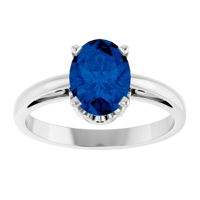 14K Gold Oval Lab-Grown Blue Sapphire Scroll Setting Solitaire Ring - White Gold - view 3