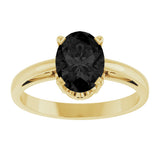 14K Gold Oval Natural Black Onyx Scroll Setting Solitaire Ring - Yellow Gold - view 3