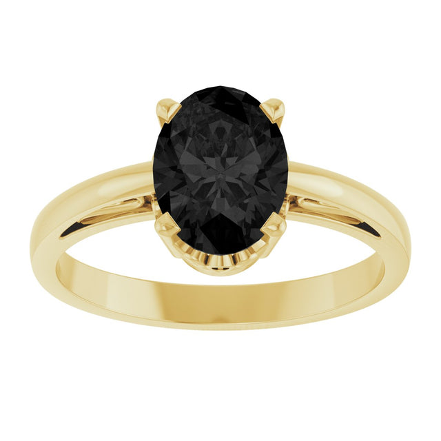 14K Gold Oval Natural Black Onyx Scroll Setting Solitaire Ring - Yellow Gold - view 3