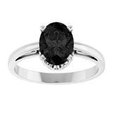 14K Gold Oval Natural Black Onyx Scroll Setting Solitaire Ring - White Gold - view 3