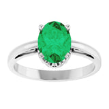 14K Gold Oval Lab-Grown Emerald Scroll Setting Solitaire Ring - White Gold - view 3