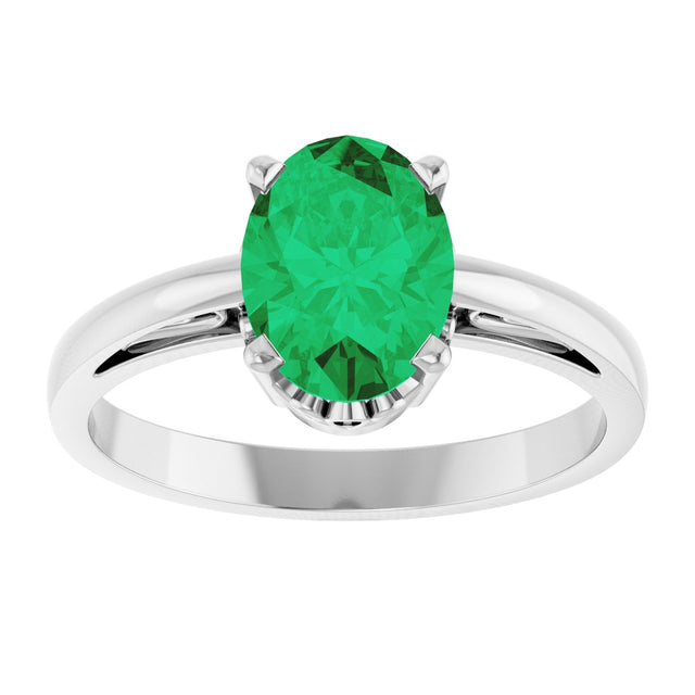 14K Gold Oval Lab-Grown Emerald Scroll Setting Solitaire Ring - White Gold - view 3