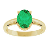 14K Gold Oval Lab-Grown Emerald Scroll Setting Solitaire Ring - Yellow Gold - view 3