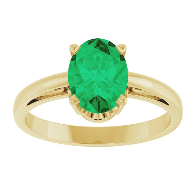 14K Gold Oval Lab-Grown Emerald Scroll Setting Solitaire Ring - Yellow Gold - view 3