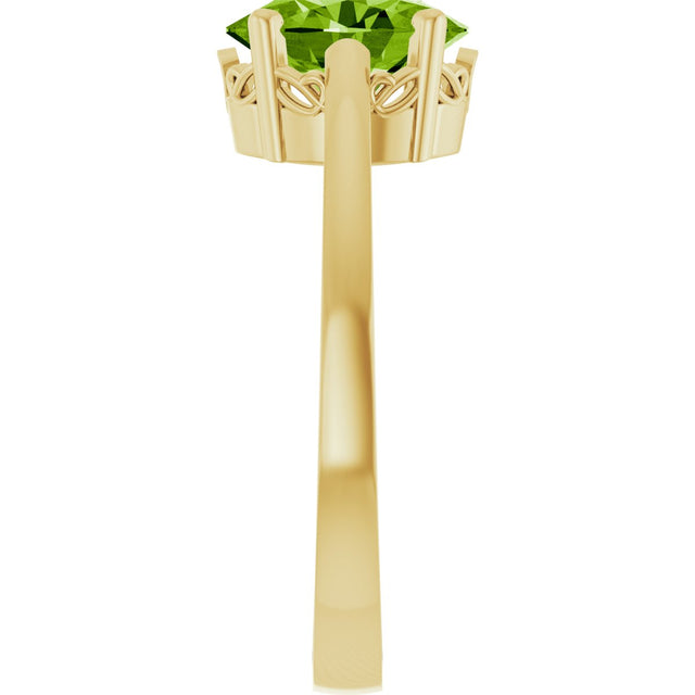 14K Gold Oval Natural Peridot Scroll Setting Solitaire Ring - Yellow Gold - view 4