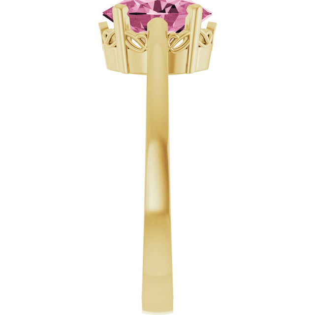 14K Gold Oval Natural Pink Tourmaline Scroll Setting Solitaire Ring - Yellow Gold - view 4