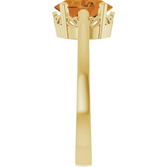14K Gold Oval Natural Citrine Scroll Setting Solitaire Ring - Yellow Gold - view 4