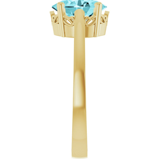 14K Gold Oval Natural Blue Zircon Scroll Setting Solitaire Ring - Yellow Gold - view 4
