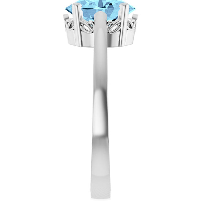 14K Gold Oval Natural Aquamarine Scroll Setting Solitaire Ring - White Gold - view 4