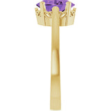 14K Gold Oval Natural Amethyst Scroll Setting Solitaire Ring - Yellow Gold - view 4