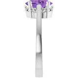 14K Gold Oval Natural Amethyst Scroll Setting Solitaire Ring - White Gold - view 4