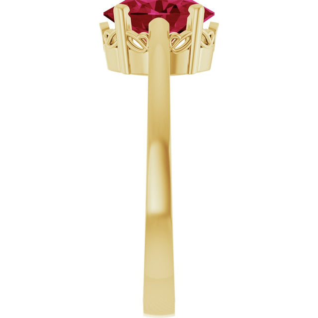 14K Gold Oval Lab-Grown Ruby Scroll Setting Solitaire Ring - Yellow Gold - view 4