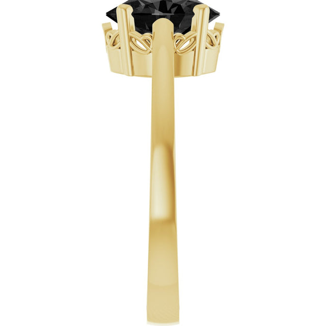 14K Gold Oval Natural Black Onyx Scroll Setting Solitaire Ring - Yellow Gold - view 4