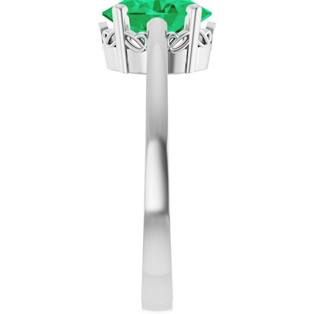 14K Gold Oval Lab-Grown Emerald Scroll Setting Solitaire Ring - White Gold - view 4