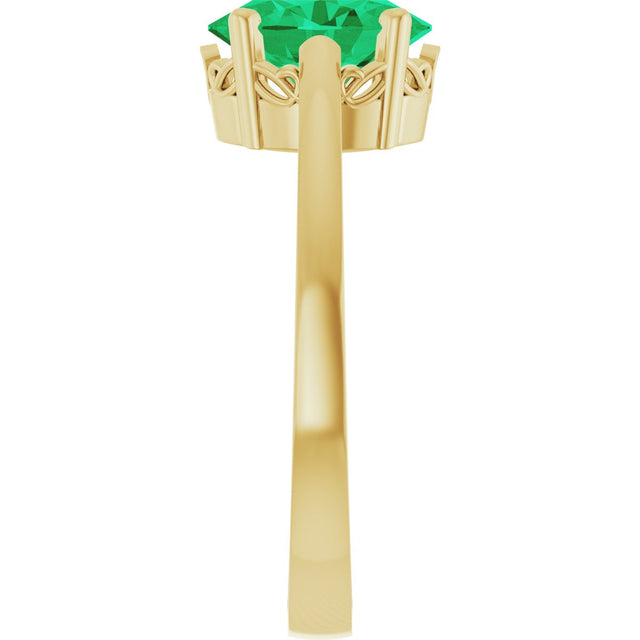14K Gold Oval Lab-Grown Emerald Scroll Setting Solitaire Ring - Yellow Gold - view 4