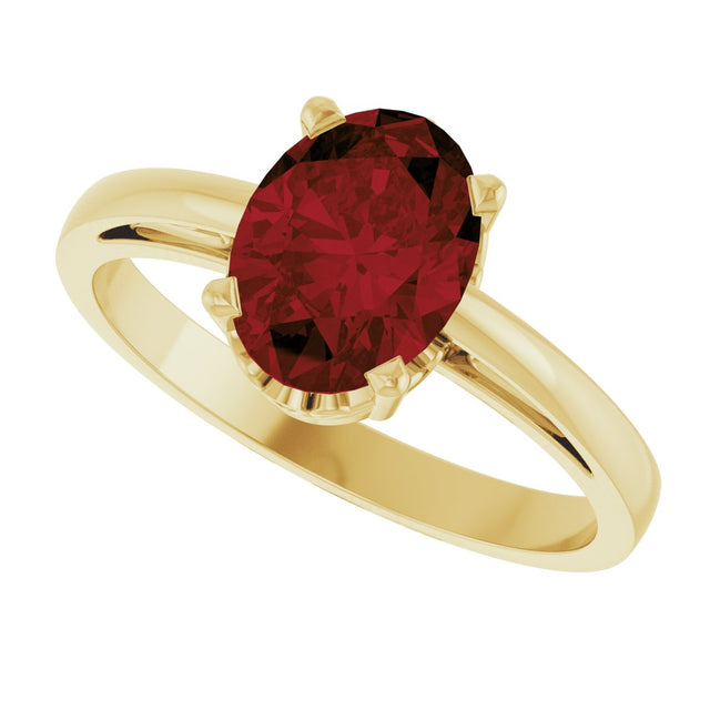 14K Gold Oval Natural Mozambique Garnet Scroll Setting Solitaire Ring - Yellow Gold - view 5