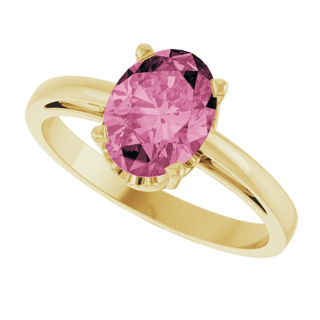 14K Gold Oval Natural Pink Tourmaline Scroll Setting Solitaire Ring - Yellow Gold - view 5