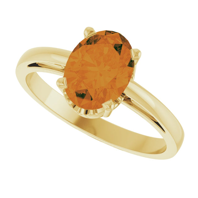 14K Gold Oval Natural Citrine Scroll Setting Solitaire Ring - Yellow Gold - view 5