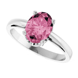 14K Gold Oval Natural Pink Tourmaline Scroll Setting Solitaire Ring - White Gold - view 5
