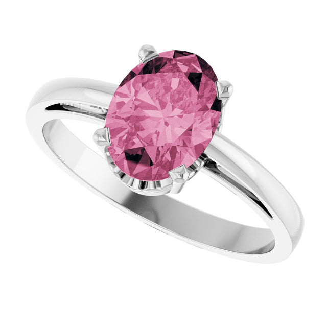 14K Gold Oval Natural Pink Tourmaline Scroll Setting Solitaire Ring - White Gold - view 5