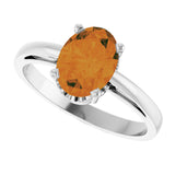 14K Gold Oval Natural Citrine Scroll Setting Solitaire Ring - White Gold - view 5