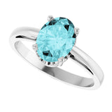 14K Gold Oval Natural Blue Zircon Scroll Setting Solitaire Ring - White Gold - view 5
