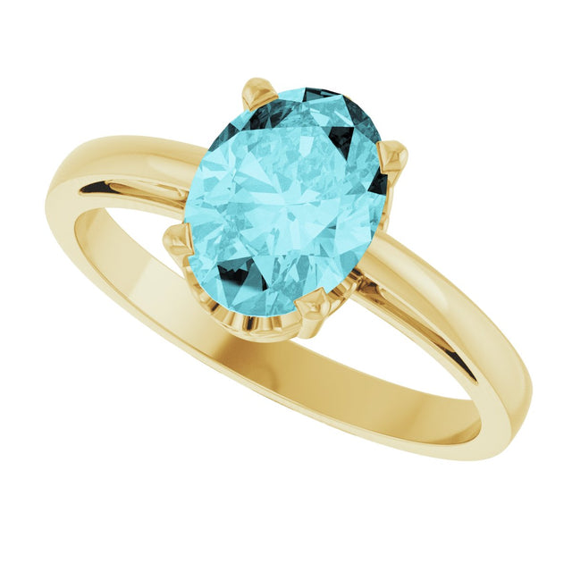14K Gold Oval Natural Blue Zircon Scroll Setting Solitaire Ring - Yellow Gold - view 5