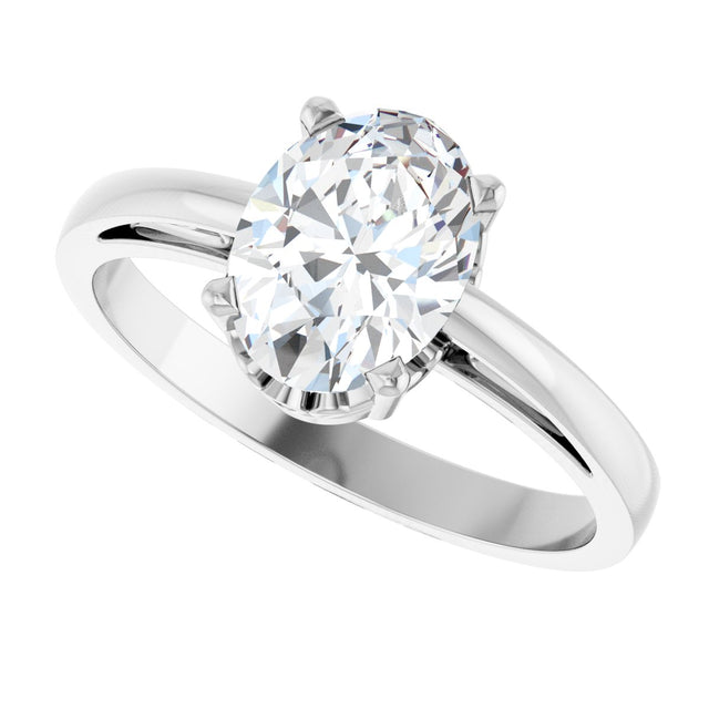 14K Gold Oval Natural White Sapphire Scroll Setting Solitaire Ring - White Gold - view 5