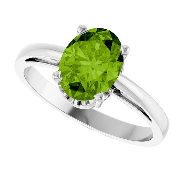 14K Gold Oval Natural Peridot Scroll Setting Solitaire Ring - White Gold - view 5