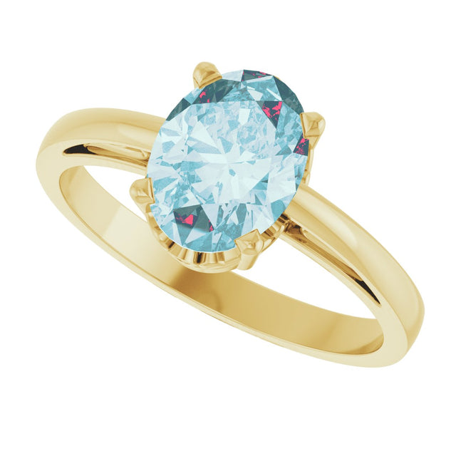 14K Gold Oval Natural Sky Blue Topaz Scroll Setting Solitaire Ring - Yellow Gold - view 5