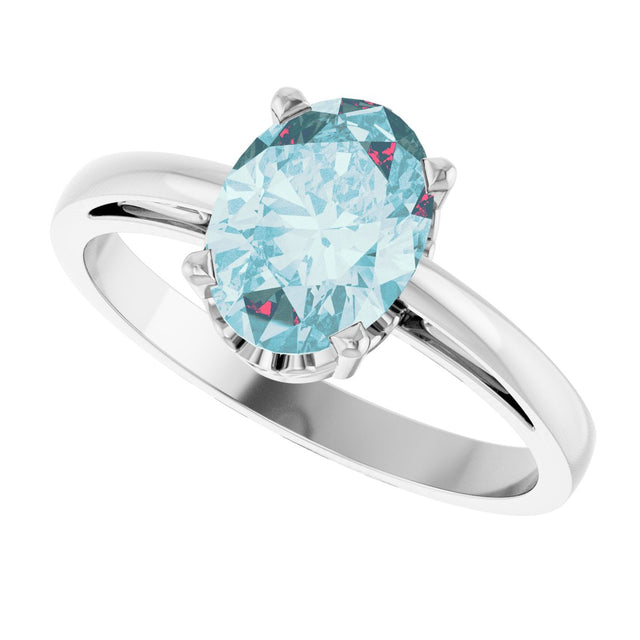 14K Gold Oval Natural Sky Blue Topaz Scroll Setting Solitaire Ring - White Gold - view 5