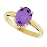 14K Gold Oval Natural Amethyst Scroll Setting Solitaire Ring - Yellow Gold - view 5