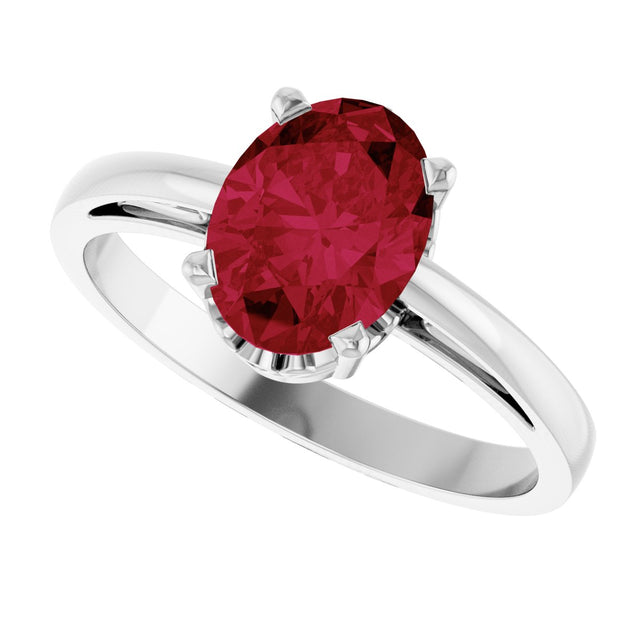 14K Gold Oval Lab-Grown Ruby Scroll Setting Solitaire Ring - White Gold - view 5