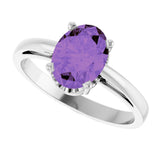 14K Gold Oval Natural Amethyst Scroll Setting Solitaire Ring - White Gold - view 5