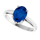 14K Gold Oval Lab-Grown Blue Sapphire Scroll Setting Solitaire Ring - White Gold - view 5