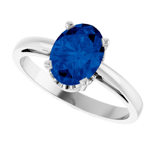 14K Gold Oval Lab-Grown Blue Sapphire Scroll Setting Solitaire Ring - White Gold - view 5