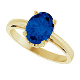 14K Gold Oval Lab-Grown Blue Sapphire Scroll Setting Solitaire Ring - Yellow Gold - view 5