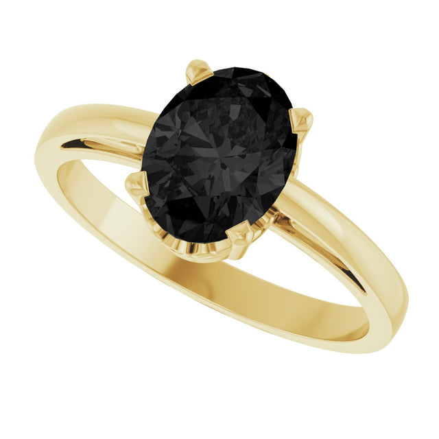14K Gold Oval Natural Black Onyx Scroll Setting Solitaire Ring - Yellow Gold - view 5
