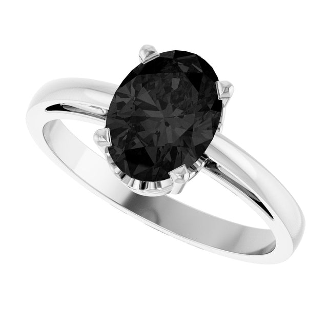 14K Gold Oval Natural Black Onyx Scroll Setting Solitaire Ring - White Gold - view 5