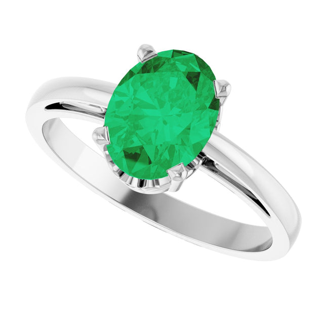 14K Gold Oval Lab-Grown Emerald Scroll Setting Solitaire Ring - White Gold - view 5