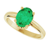 14K Gold Oval Lab-Grown Emerald Scroll Setting Solitaire Ring - Yellow Gold - view 5