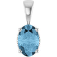 14K Gold Natural Sky Blue Topaz Oval 4-Prong Solitaire Necklace or Pendant - White Gold