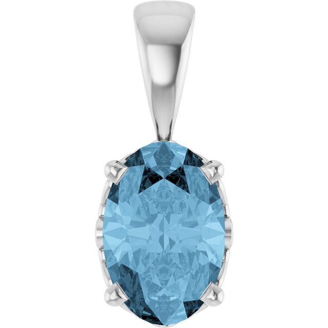 14K Gold Natural Sky Blue Topaz Oval 4-Prong Solitaire Necklace or Pendant - White Gold